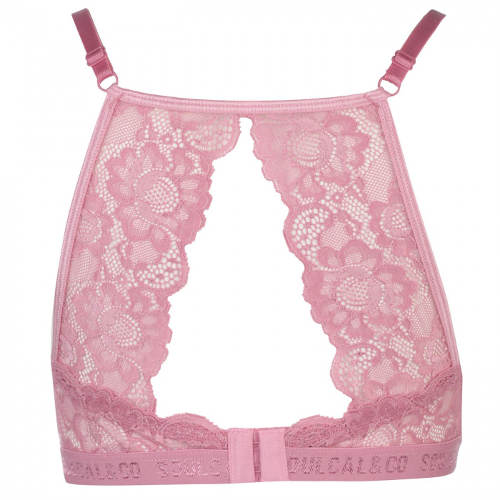 Růžová podprsenka s krajkovými bralette zády